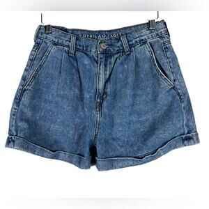 American Eagle Mom Shorts Sz 4 High Rise Rolled Hem Medium Wash Denim 90s Retro